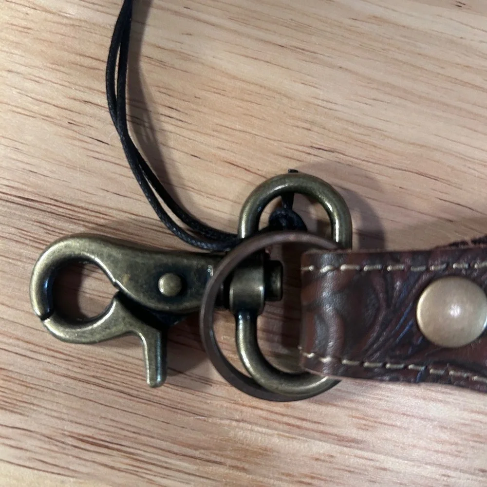 Myra Handbags Brown‎ Leather Hand Tooled Key Fob Classic Country Bag Charm New